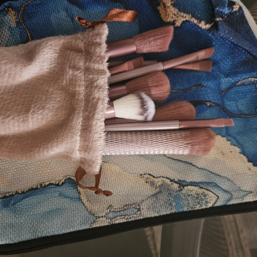 Small fabric Makeup bag with brushes